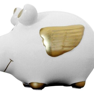 Tirelire KCG petit cochon, ange cochon doré, en céramique, article 100498 (L / H / P) 12,5x9x9 cm