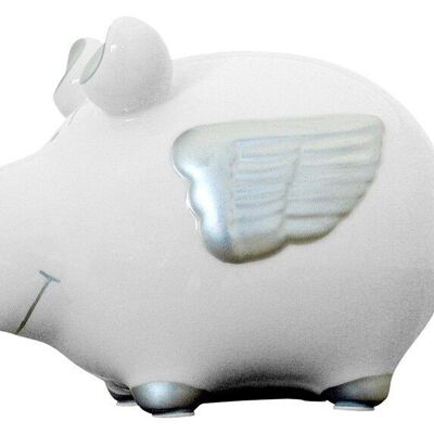 Money box KCG small pig, angel pig silver, made of ceramic, item 100499 (W / H / D) 12.5x9x9 cm