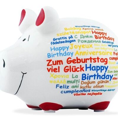 Spardose KCG Kleinschwein, Happy Birthday, International, aus Keramik, Art. 101595 (B/H/T) 12,5x9x9 cm
