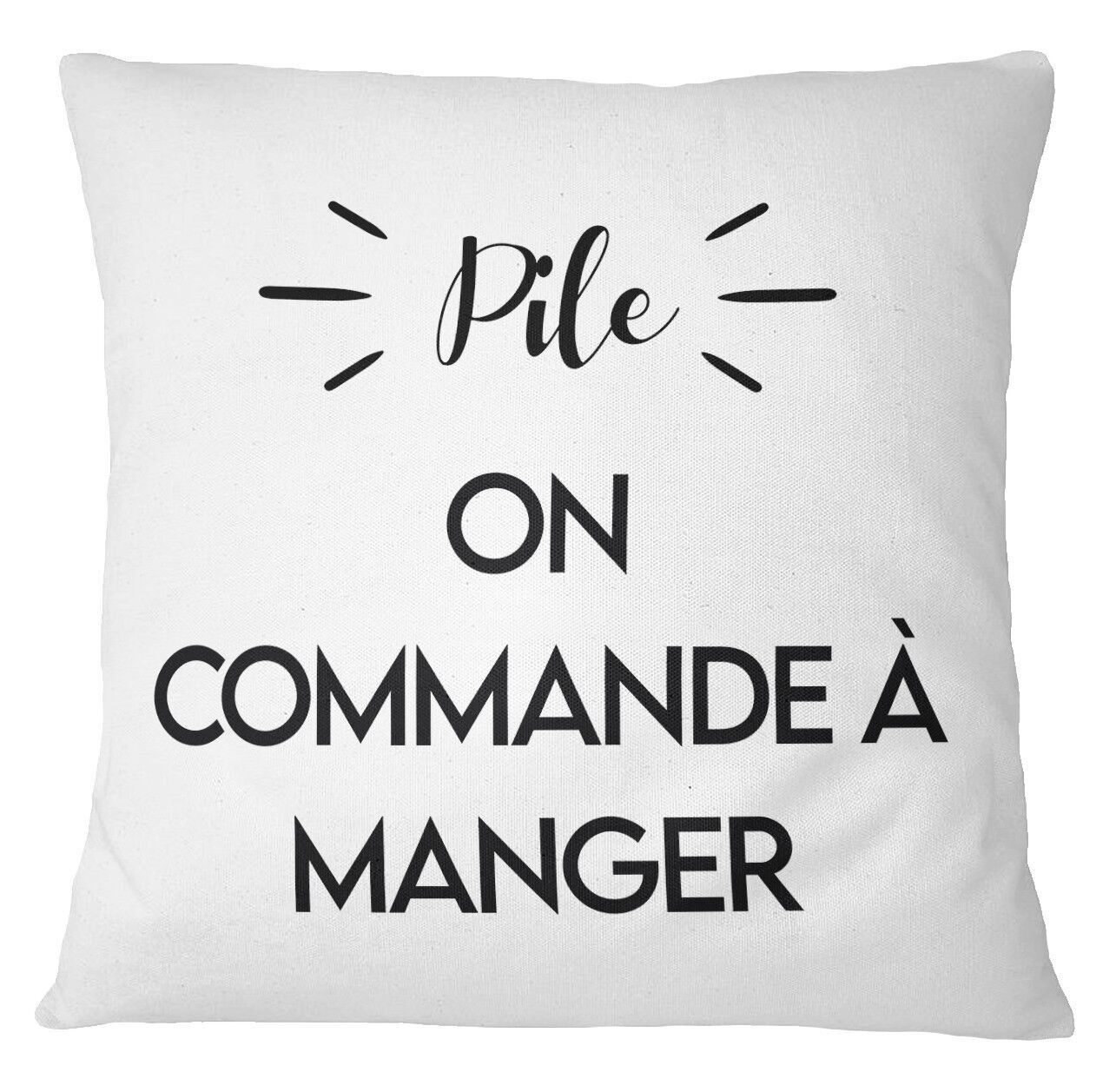 Coussin "Pile : on commande à manger / Face : on se fait à manger"