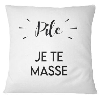 Coussin "Pile : je te masse / Face : tu me masses" 1