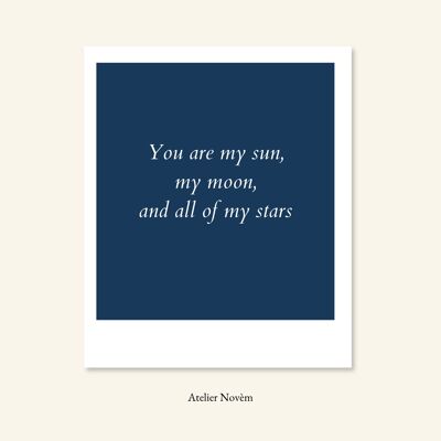 Carte citation courte amour . Cadeau Saint Valentin, Carte citation et message original. Format Polaroïd, couleur Bleu Nuit