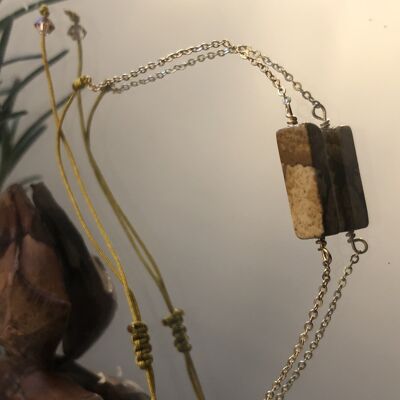 Brazalete de eslabones de piedra rectangular de jaspe paisaje