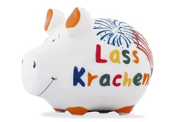 Tirelire KCG petit cochon, Lass Krachen!, En céramique, article 101577 (L / H / P) 12,5x9x9 cm