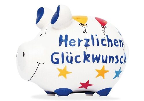 Spardose KCG Kleinschwein, Herzlichen Glückwunsch, aus Keramik, Art. 101635 (B/H/T) 12,5x9x9 cm