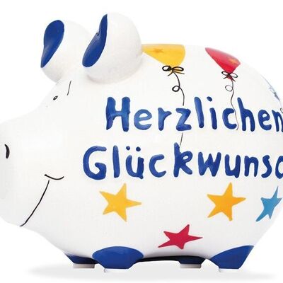 Spardose KCG Kleinschwein, Herzlichen Glückwunsch, aus Keramik, Art. 101635 (B/H/T) 12,5x9x9 cm