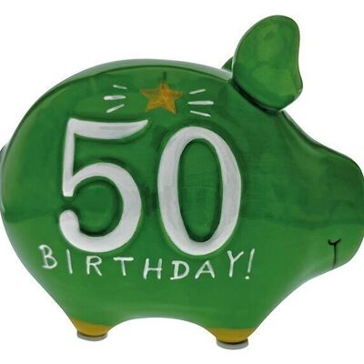 Money box KCG small pig, 50 year, made of ceramic (W/H/D) 12.5x9x9 cm