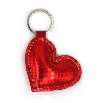 Porte-clés en cuir fait main coeur rouge brillant - cadeau Saint Valentin 1