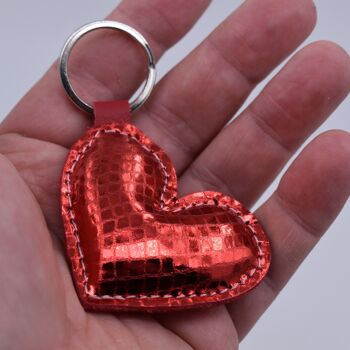 Porte-clés en cuir fait main coeur rouge brillant - cadeau Saint Valentin 2