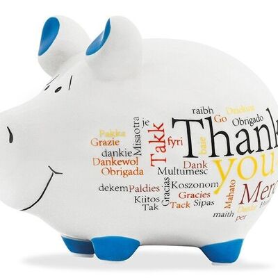 Money box KCG small pig, Thank You, International, made of ceramic, item 101698 (W / H / D) 12.5x9x9 cm