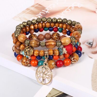 Pulsera étnica de cuentas de madera