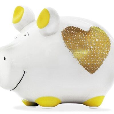 Money box KCG small pig, Heart of Gold Item 101625 made of colored ceramic (W / H / D) 12.5x9x9cm