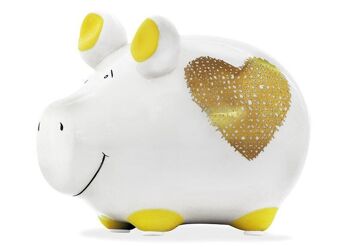 Tirelire KCG petit cochon, Coeur d'or Article 101625 en céramique colorée (L / H / P) 12,5x9x9cm