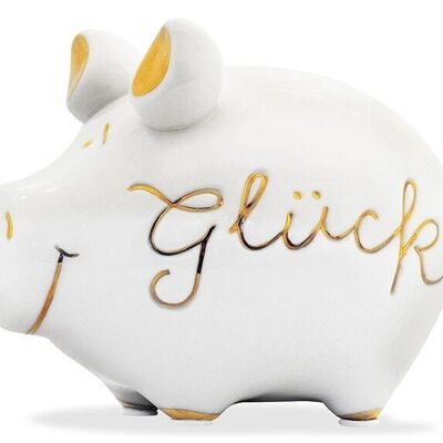 Tirelire KCG petit cochon, Glück Gold Edition, en céramique, article 101692 (L / H / P) 12,5x9x9cm