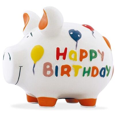 Tirelire KCG Mittelschwein, Happy Birthday Medium, en céramique (L/H/P) 17x15x15 cm