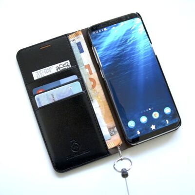 cartera para teléfono móvil de piel con ojales