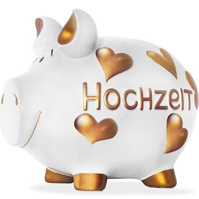 Money box KCG monster pig wedding, with golden hearts LUX, made of ceramic, item 101643 (W / H / D) 30x25x25 cm