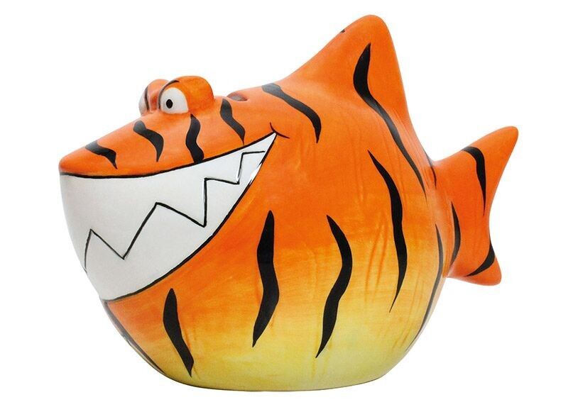 Money box KCG shark, tiger shark, made of ceramic (W/H/D) 13x11x7.5 cm