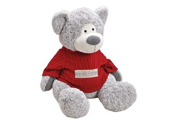 Peluche ours avec pull gris / rouge (L / H / P) 53x60x57cm