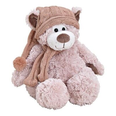 Plush bear with scarf / hat pink / rose (W / H / D) 16x22x21cm