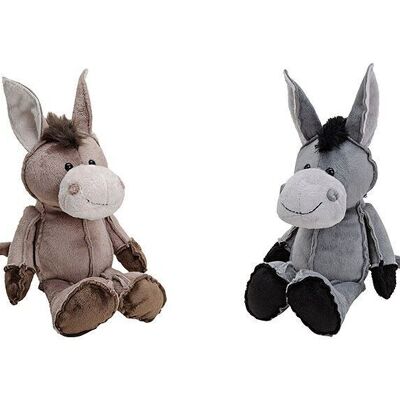 Donkey in gray / brown made of plush, 2 assorted, 30 cm