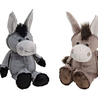 Donkey in gray / brown made of plush, 2 assorted, 22 cm