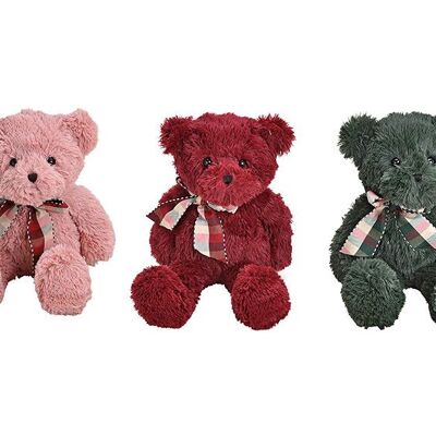 Ours en peluche rose / rose, vert, rouge 3 fois, (L / H / P) 20x22x22cm