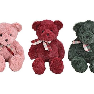 Bear made of plush pink / pink, green, red 3-fold, (W / H / D) 25x26x28cm