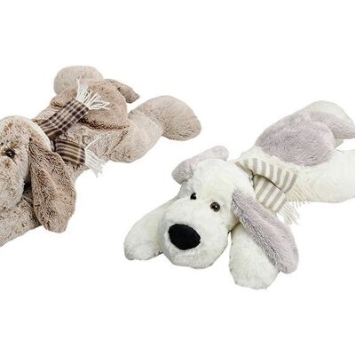 Dog lying in brown / white made of plush, 2 assorted, 55 cm