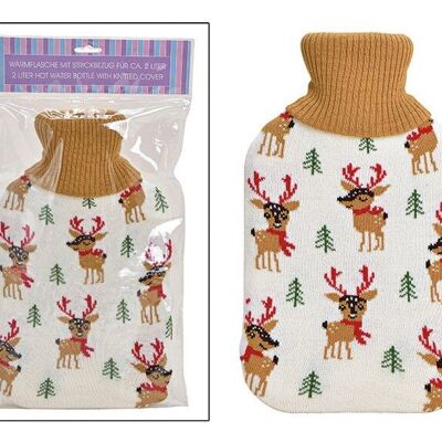 Hot water bottle 2l elk decor knitted cover made of plastic brown (W / H / D) 20x33x4cm