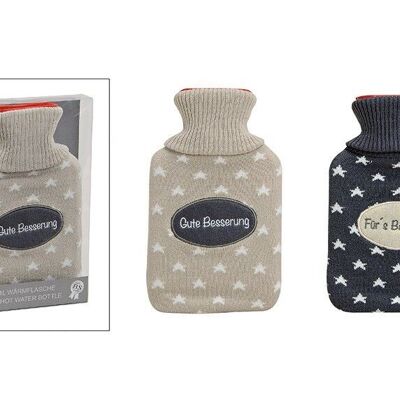 Hot water bottle with knitted cover 1L, 2 assorted, W16 x D26 cm