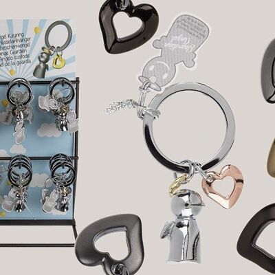Key ring guardian angel with heart, 6 assorted