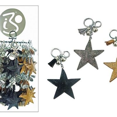 Key ring star on display, 3-way assorted, 5 cm