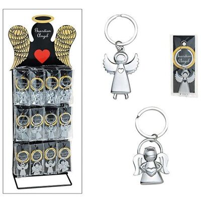 Angel key ring made of metal, 2 assorted, 4 cm with stand