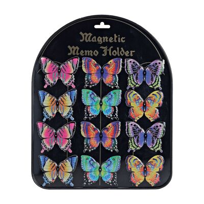 Mariposa magnética sobre tablero de plástico, 6 surtidos, 6 x 5 cm.