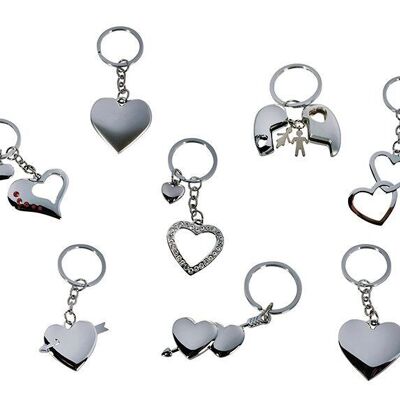 Metal heart key ring, 8 assorted, 3 cm