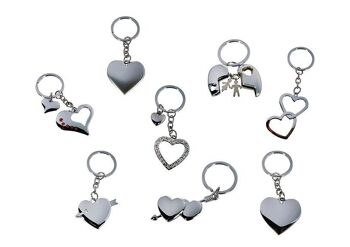 Porte-clés coeur en métal, 8 assortis, 3 cm