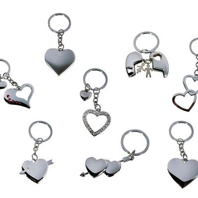 Porte-clés coeur en métal, 8 assortis, 3 cm