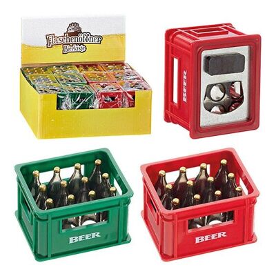 Abridor de botellas caja de cerveza de plástico, metal rojo, verde 2 veces, (An/Al/Pr) 6x6x6cm