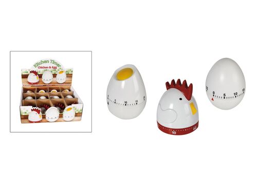 Kurzzeitwecker Egg Chicken, aus Kunststoff, 3-fach sortiert, B8 x H7 cm