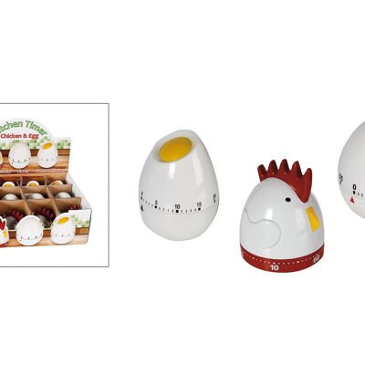 Egg Chicken short-term alarm clock, made of plastic, 3 assorted, W8 x H7 cm