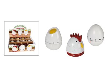 Réveil à court terme Egg Chicken, en plastique, 3 assortis, L8 x H7 cm