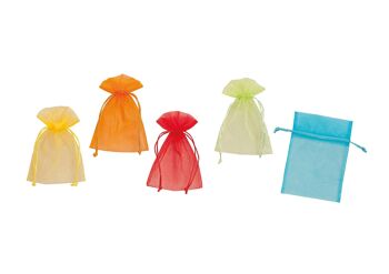 Sachets cadeaux en organza, assortis 5, L12 x H17 cm