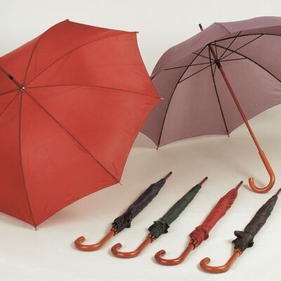 Assorted stick umbrella with wooden handle, W100 cm