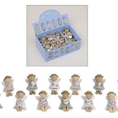 Guardian angel white / blue / pink, made of poly, 12 assorted, W5 x D6 cm