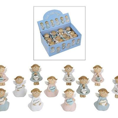 Guardian angel white / blue / pink made of poly, 12 assorted, W8 x D9 cm