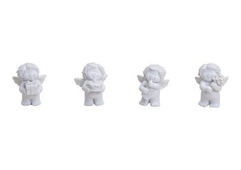 Ange en blanc en poly, assortis 4 fois, L3 x P3 x H5 cm