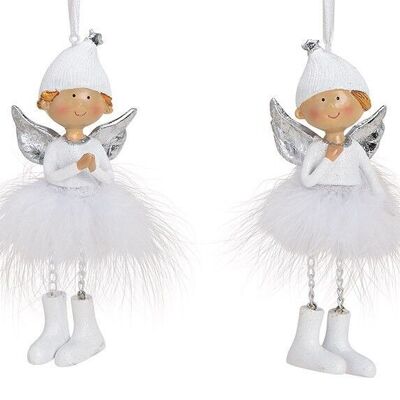 Hanger angel made of poly, feather, metal white, silver 2-fold, (W / H / D) 5x14x3cm