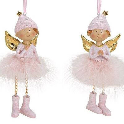 Hanger angel made of poly, feather, metal pink, gold 2-fold, (W / H / D) 5x14x3cm