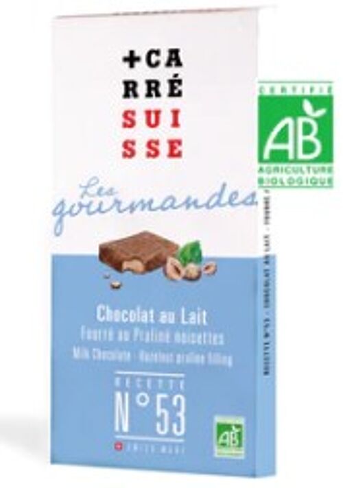 T53 - Chocolat au Lait bio, Fourré au Praliné noisettes